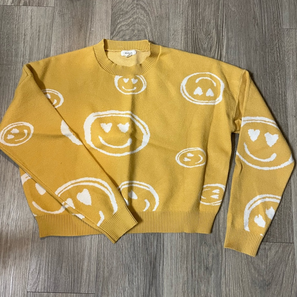 Debut Yellow Smiley Face Crewneck Sweater